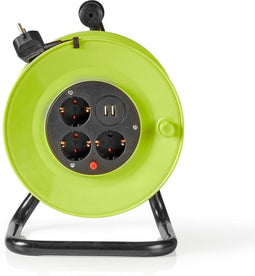 Nedis Stroomhaspel - Randaarde stekker - 25.0 m - 3000 W - 16 A - Soort aarding: Zijcontacten - 230 V AC 50/60 Hz - Hoek van stopcontact: 90 ° - H05VV-F 3G 1,5 mm² - Zekering: Ja - Groen / Zwart