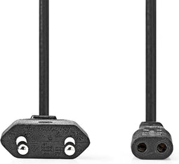 Nedis Stroomkabel - Euro Male - IEC-320-C1 - Recht - Recht - Vernikkeld - 2.00 m - Plat - PVC - Zwart - Doos