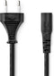 Nedis Stroomkabel - Euro Male - IEC-320-C1 - Recht - Recht - Vernikkeld - 2.00 m - Plat - PVC - Zwart - Doos
