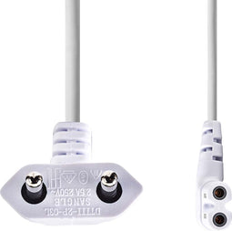 Nedis Stroomkabel - Euro Male - IEC-320-C7 - Gehoekt - Links Gehoekt - Vernikkeld - 3.00 m - Plat - PVC - Wit - Label