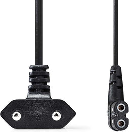 Nedis Stroomkabel - Euro Male - IEC-320-C7 - Gehoekt - Links Gehoekt - Vernikkeld - 2.00 m - Plat - PVC - Zwart - Label