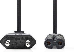 Nedis Stroomkabel - Euro Male - IEC-320-C7 - Recht - Recht - Vernikkeld - 3.00 m - Plat - PVC - Zwart - Label