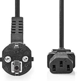 Nedis Stroomkabel - Type F (CEE 7/7) Male - IEC-320-C13 - Gehoekt - Recht - Vernikkeld - 3.00 m - Rond - PVC - Zwart - Label