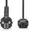 Nedis Stroomkabel - Type F (CEE 7/7) Male - IEC-320-C13 - Gehoekt - Recht - Vernikkeld - 3.00 m - Rond - PVC - Zwart - Label