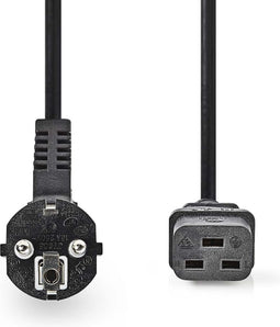 Nedis Stroomkabel - Type F (CEE 7/7) Male - IEC-320-C19 - Gehoekt - Recht - Vernikkeld - 2.00 m - Rond - PVC - Zwart - Doos