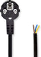 Nedis Stroomkabel - Type F (CEE 7/7) Male - Open - Gehoekt - Recht - Vernikkeld - 3.00 m - Rond - PVC - Zwart - Label