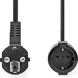 Nedis Stroomkabel - Type F (CEE 7/7) Male - Type F (CEE 7/7) Female - Gehoekt - Recht - Vernikkeld - 3.00 m - Rond - PVC - Zwart - Envelop