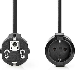 Nedis Stroomkabel - Type F (CEE 7/7) Male - Type F (CEE 7/7) Female - Recht - Recht - Vernikkeld - 2.00 m - Rond - PVC - Zwart - Label