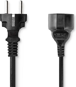 Nedis Stroomkabel - Type F (CEE 7/7) Male - Type F (CEE 7/7) Female - Recht - Recht - Vernikkeld - 5.00 m - Rond - PVC - Zwart - Label