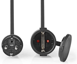 Nedis Stroomverlengkabel - Type F (CEE 7/7) Male - Type F (CEE 7/7) Female - Recht - Recht - Vernikkeld - 20.0 m - Rond - IP44 - Zwart - Shrink Pack