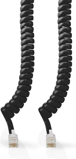 Nedis Telecomkabel - RJ10 Male - RJ10 Male - 2.00 m - Kabel design: Gekruld - Kabeltype: RJ10 - Zwart - Doos