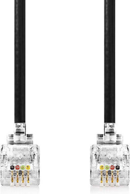 Nedis Telecomkabel - RJ10 Male - RJ10 Male - 5.00 m - Kabel design: Gekruld - Kabeltype: RJ10 - Zwart - Envelop