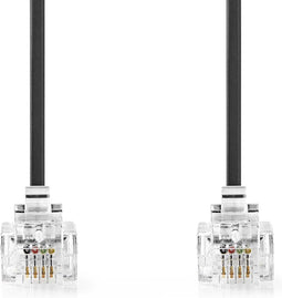 Nedis Telecomkabel - RJ11 Male - RJ11 Male - 2.00 m - Kabel design: Plat - Goud Verguld - Kabeltype: RJ11 - Zwart - Label