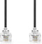 Nedis Telecomkabel - RJ11 Male - RJ11 Male - 2.00 m - Kabel design: Plat - Goud Verguld - Kabeltype: RJ11 - Zwart - Label
