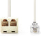 Nedis Telecomverlengkabel - RJ11 Male - 2x RJ11 (4/6) Female - 2.00 m - Kabel design: Plat - Kabeltype: RJ11 - Ivoor - Envelop