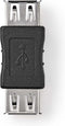 Nedis USB-A Adapter - USB 2.0 - USB-A Female - USB-A Female - 480 Mbps - Rond - Vernikkeld - PVC - Zwart - Doos