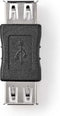 Nedis USB-A Adapter - USB 2.0 - USB-A Female - USB-A Female - 480 Mbps - Rond - Vernikkeld - PVC - Zwart - Doos