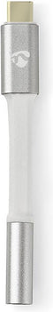 Nedis USB-C Adapter - USB 2.0 - USB-C Male - 3,5 mm Female - 0.08 m - Rond - Verguld - Gevlochten / Nylon - Wit / Zilver - Cover Window Box