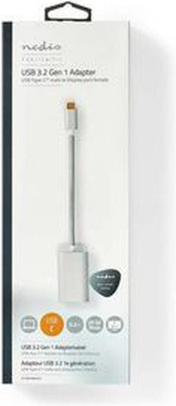 Nedis USB-C Adapter - USB 3.2 Gen 1 - USB-C Male - DisplayPort Female / USB-C Female - 4K@60Hz - Power delivery - 0.20 m - Rond - Verguld - Gevlochten / Nylon - Zilver - Cover Window Box