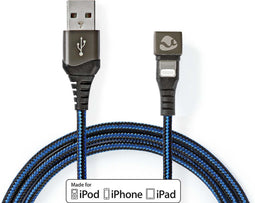 Nedis USB-Kabel - USB 2.0 - Apple Lightning 8-Pins - USB-A Male - 12 W - 480 Mbps - Vernikkeld - 1.00 m - Rond - Gevlochten / Nylon - Blauw / Zwart - Cover Window Box
