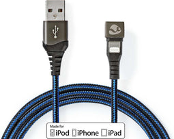 Nedis USB-Kabel - USB 2.0 - Apple Lightning 8-Pins - USB-A Male - 12 W - 480 Mbps - Vernikkeld - 2.00 m - Rond - Gevlochten / Nylon - Blauw / Zwart - Cover Window Box
