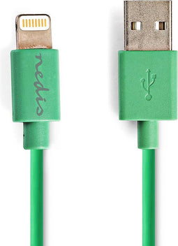Nedis USB-Kabel | USB 2.0 | Apple Lightning 8-Pins | USB-A Male | 480 Mbps | Vernikkeld | 1.00 m | Rond | PVC | Groen | Polybag