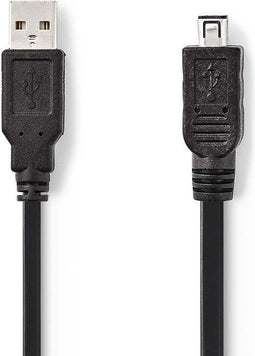 Nedis USB-Kabel - USB 2.0 - USB-A Male - Mini 4-Pin Male - 480 Mbps - Vernikkeld - 2.00 m - Rond - PVC - Zwart - Polybag