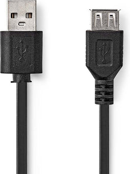 Nedis USB-Kabel - USB 2.0 - USB-A Male - USB-A Female - 480 Mbps - Vernikkeld - 1.00 m - Rond - PVC - Zwart - Label