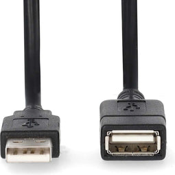 Nedis USB-Kabel - USB 2.0 - USB-A Male - USB-A Female - 480 Mbps - Vernikkeld - 2.00 m - Rond - PVC - Zwart - Doos