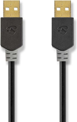 Nedis USB-Kabel - USB 2.0 - USB-A Male - USB-A Male - 480 Mbps - Verguld - 2.00 m - Rond - PVC - Antraciet - Doos