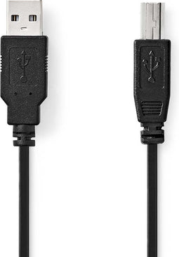 Nedis USB-Kabel - USB 2.0 - USB-A Male - USB-B Male - 10 W - 480 Mbps - Vernikkeld - 5.00 m - Rond - PVC - Zwart - Envelop