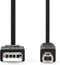 Nedis USB-Kabel - USB 2.0 - USB-A Male - USB-B Male - 480 Mbps - Vernikkeld - 1.00 m - Rond - PVC - Zwart - Doos
