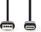 Nedis USB-Kabel - USB 2.0 - USB-A Male - USB-C Male - 15 W - 480 Mbps - Vernikkeld - 0.10 m - Rond - PVC - Zwart - Blister