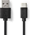 Nedis USB-Kabel - USB 2.0 - USB-A Male - USB-C Male - 15 W - 480 Mbps - Vernikkeld - 3.00 m - Rond - PVC - Zwart - Envelop