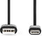 Nedis USB-Kabel - USB 2.0 - USB-A Male - USB-C Male - 15 W - 480 Mbps - Vernikkeld - 0.10 m - Rond - PVC - Zwart - Envelop