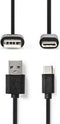 Nedis USB-Kabel - USB 2.0 - USB-A Male - USB-C Male - 15 W - 480 Mbps - Vernikkeld - 3.00 m - Rond - PVC - Zwart - Envelop