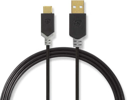 Nedis USB-Kabel - USB 2.0 - USB-A Male - USB-C Male - 60 W - 480 Mbps - Verguld - 2.00 m - Rond - PVC - Antraciet - Doos