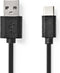 Nedis USB-Kabel - USB 2.0 - USB-A Male - USB-C Male - 60 W - 480 Mbps - Vernikkeld - 1.00 m - Rond - PVC - Zwart - Doos