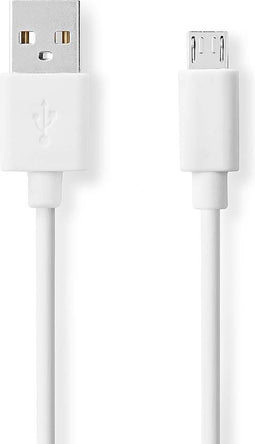 Nedis USB-Kabel - USB 2.0 - USB-A Male - USB Micro-B Male - 12 W - 480 Mbps - Vernikkeld - 1.00 m - Rond - PVC - Wit - Doos