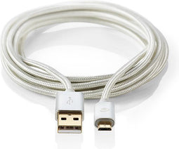 Nedis USB-Kabel - USB 2.0 - USB-A Male - USB Micro-B Male - 15 W - 480 Mbps - Verguld - 1.00 m - Rond - Gevlochten / Nylon - Aluminium - Cover Window Box