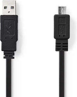 Nedis USB-Kabel - USB 2.0 - USB-A Male - USB Micro-B Male - 480 Mbps - Vernikkeld - 1.00 m - Plat - PVC - Zwart - Envelop