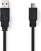 Nedis USB-Kabel - USB 2.0 - USB-A Male - USB Micro-B Male - 480 Mbps - Vernikkeld - 1.00 m - Plat - PVC - Zwart - Envelop