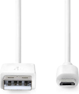 Nedis USB-Kabel - USB 2.0 - USB-A Male - USB Micro-B Male - 480 Mbps - Vernikkeld - 1.00 m - Rond - PVC - Wit - Doos