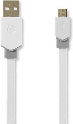 Nedis USB-Kabel - USB 2.0 - USB-A Male - USB Micro-B Male - 480 Mbps - Verguld - 1.00 m - Plat - PVC - Wit - Window Box