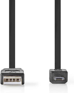 Nedis USB-Kabel - USB 2.0 - USB-A Male - USB Micro-B Male - 480 Mbps - Vernikkeld - 1.00 m - Plat - PVC - Zwart - Envelop