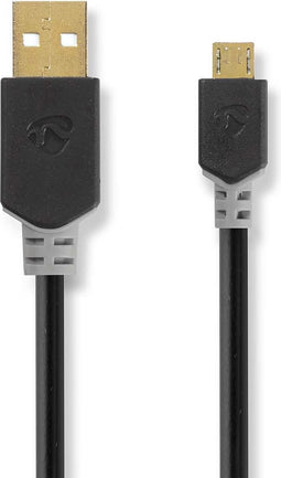 Nedis USB-Kabel - USB 2.0 - USB-A Male - USB Micro-B Male - 480 Mbps - Verguld - 1.00 m - Rond - PVC - Antraciet - Doos