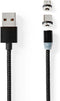 Nedis USB-Kabel - USB 2.0 - USB-A Male - USB Micro-B Male / USB-C Male - 10 W - No Data Transfer - Vernikkeld - 2.00 m - Rond - Nylon - Zwart - Doos
