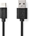 Nedis USB-Kabel - USB 2.0 - USB-C Male - USB-A Male - 15 W - 480 Mbps - Vernikkeld - 3.00 m - Rond - PVC - Zwart - Doos