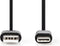 Nedis USB-Kabel - USB 2.0 - USB-C Male - USB-A Male - 15 W - 480 Mbps - Vernikkeld - 3.00 m - Rond - PVC - Zwart - Doos