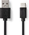 Nedis USB-Kabel - USB 2.0 - USB-C Male - USB-A Male - 15 W - 480 Mbps - Vernikkeld - 3.00 m - Rond - PVC - Zwart - Doos